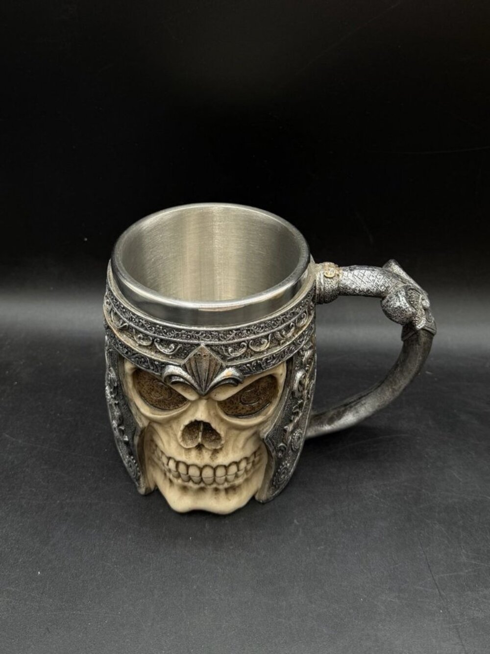 Viking Warrior Skull Helmet Beer Stein Mug Cup Stainless Steel Lined Gothic - Picture 2 of 8